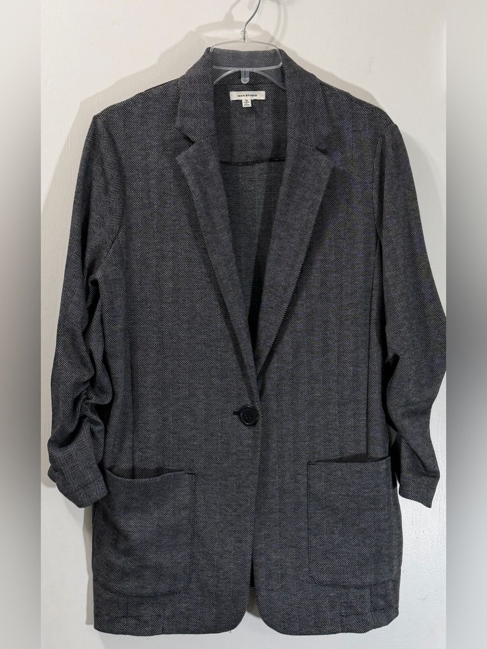 Max Studio Charcoal Single-Button Herringbone Blazer